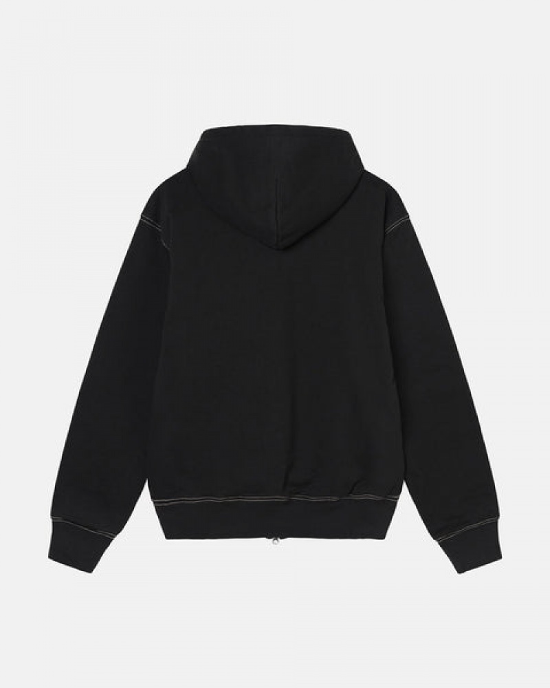 Férfi Stussy Double Face Label Zip Hoodie Kapucnis Pulóver Fekete Magyarország | IHF-7961