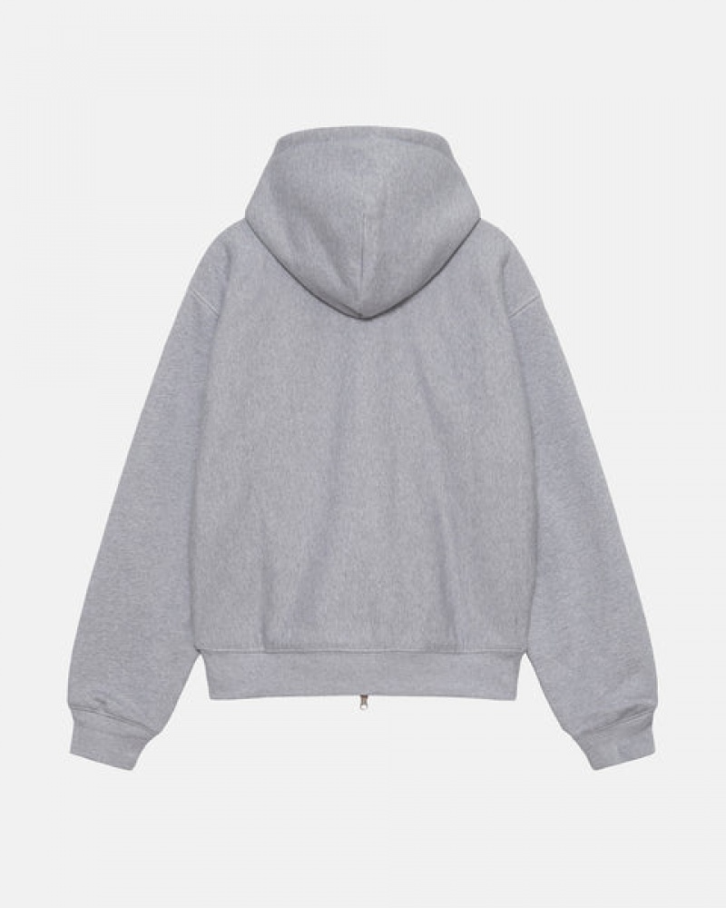 Férfi Stussy Double Face Label Zip Hoodie Kapucnis Pulóver Szürke Magyarország | RTS-8866