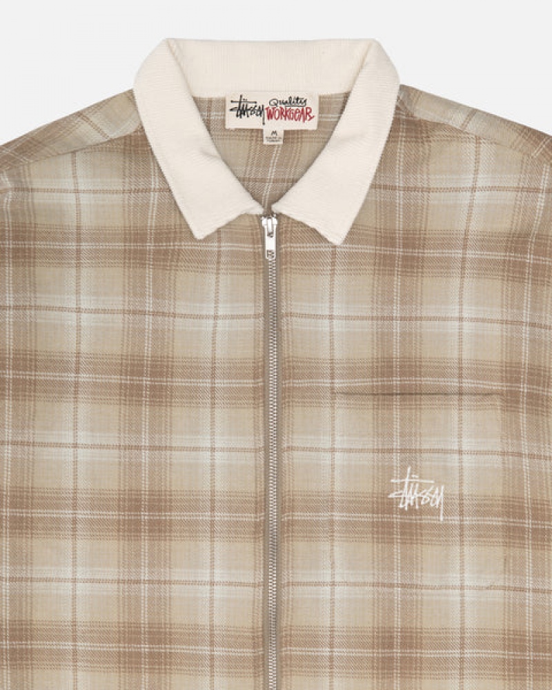 Férfi Stussy Frank Plaid Zip Shirt Ingek Barna Magyarország | QRS-7198