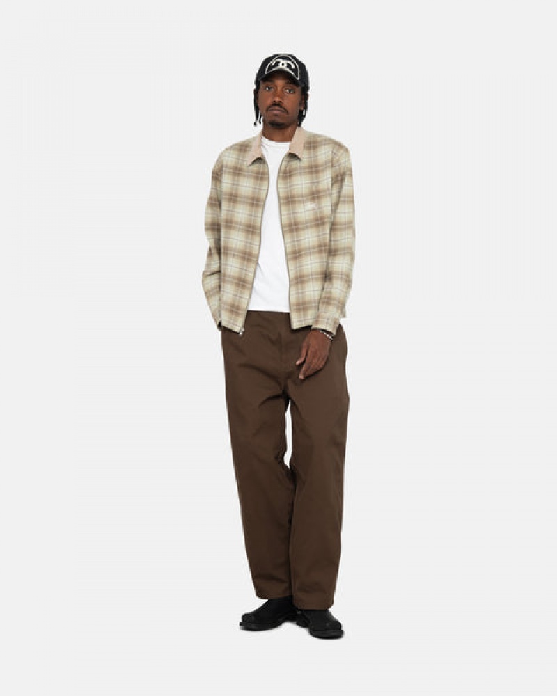 Férfi Stussy Frank Plaid Zip Shirt Ingek Barna Magyarország | QRS-7198