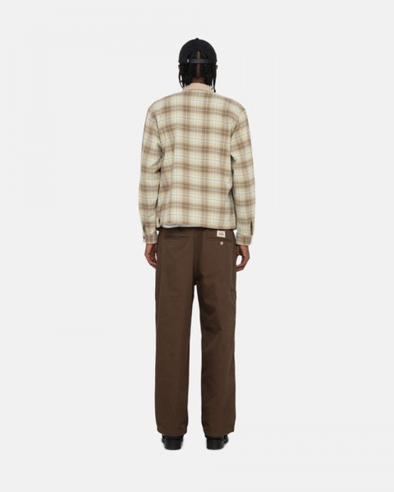 Férfi Stussy Frank Plaid Zip Shirt Ingek Barna Magyarország | QRS-7198