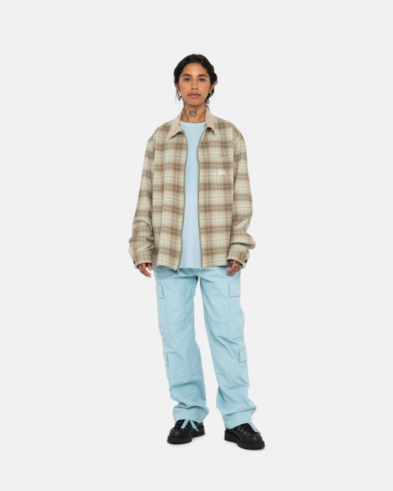 Férfi Stussy Frank Plaid Zip Shirt Ingek Barna Magyarország | QRS-7198