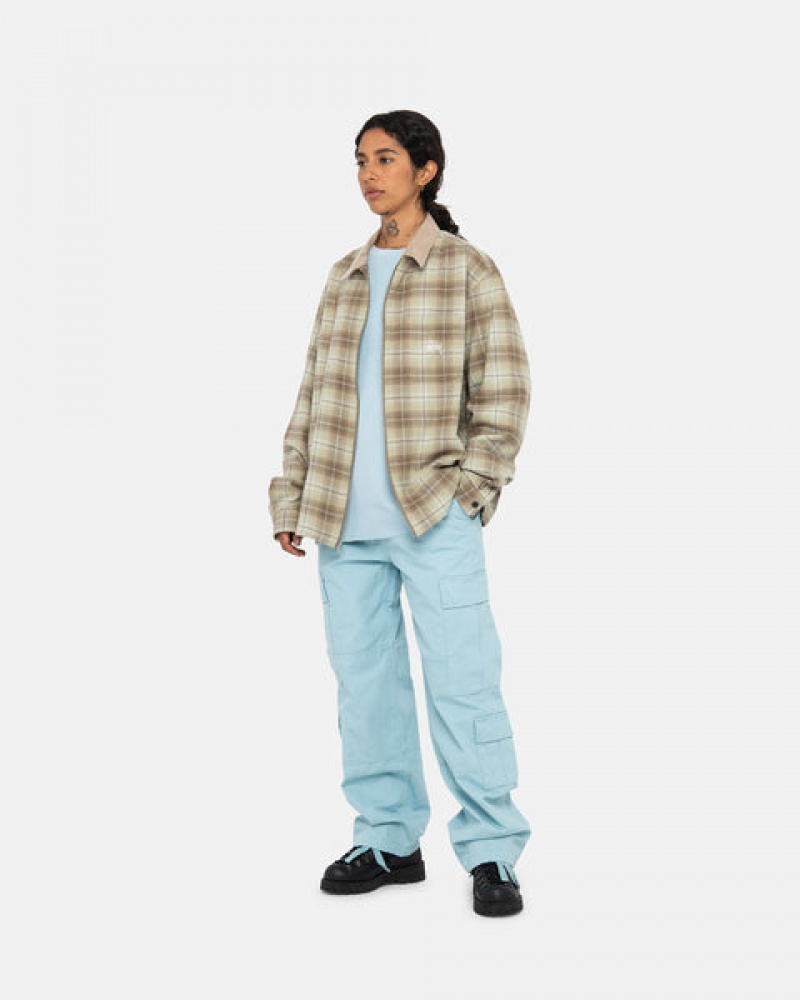 Férfi Stussy Frank Plaid Zip Shirt Ingek Barna Magyarország | QRS-7198