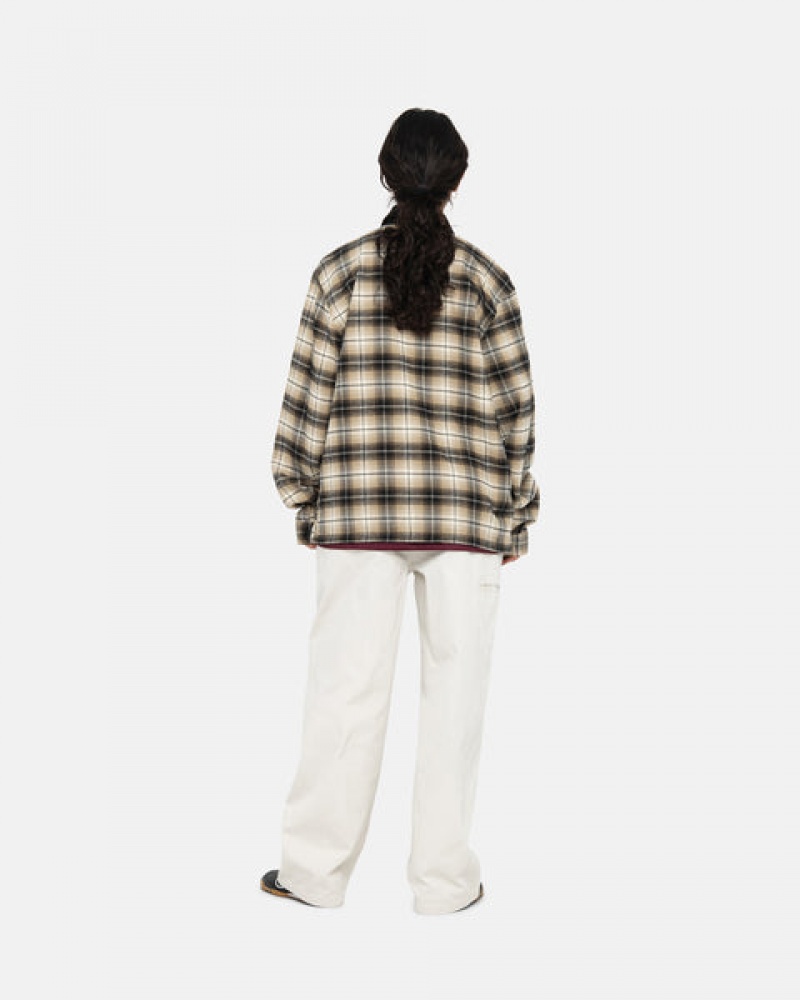 Férfi Stussy Frank Plaid Zip Shirt Ingek Sötétszürke Magyarország | UHS-7950