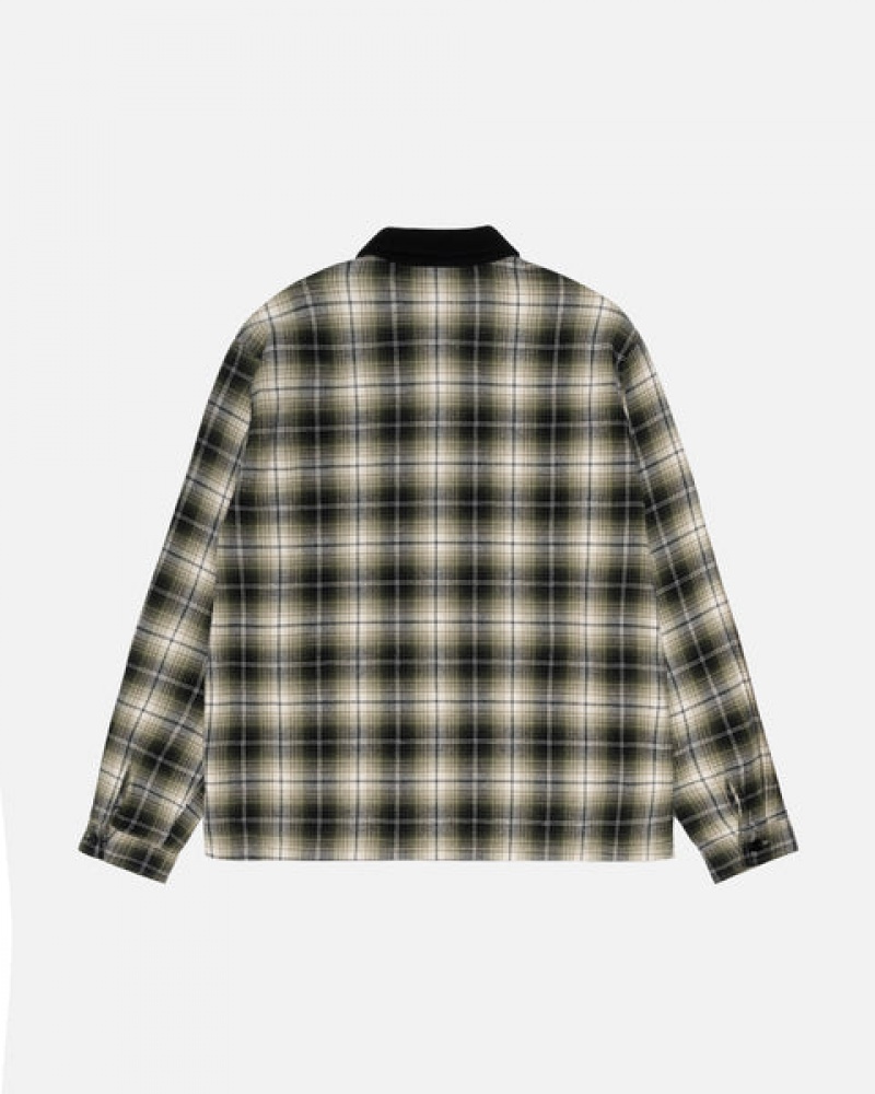 Férfi Stussy Frank Plaid Zip Shirt Ingek Sötétszürke Magyarország | UHS-7950