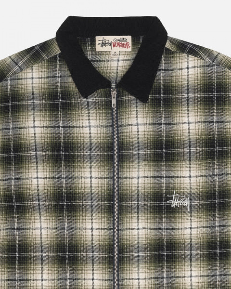 Férfi Stussy Frank Plaid Zip Shirt Ingek Sötétszürke Magyarország | UHS-7950