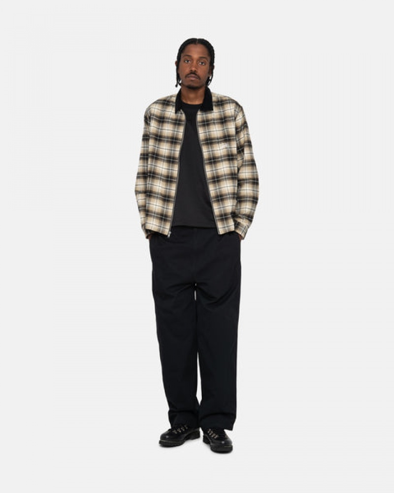 Férfi Stussy Frank Plaid Zip Shirt Ingek Sötétszürke Magyarország | UHS-7950