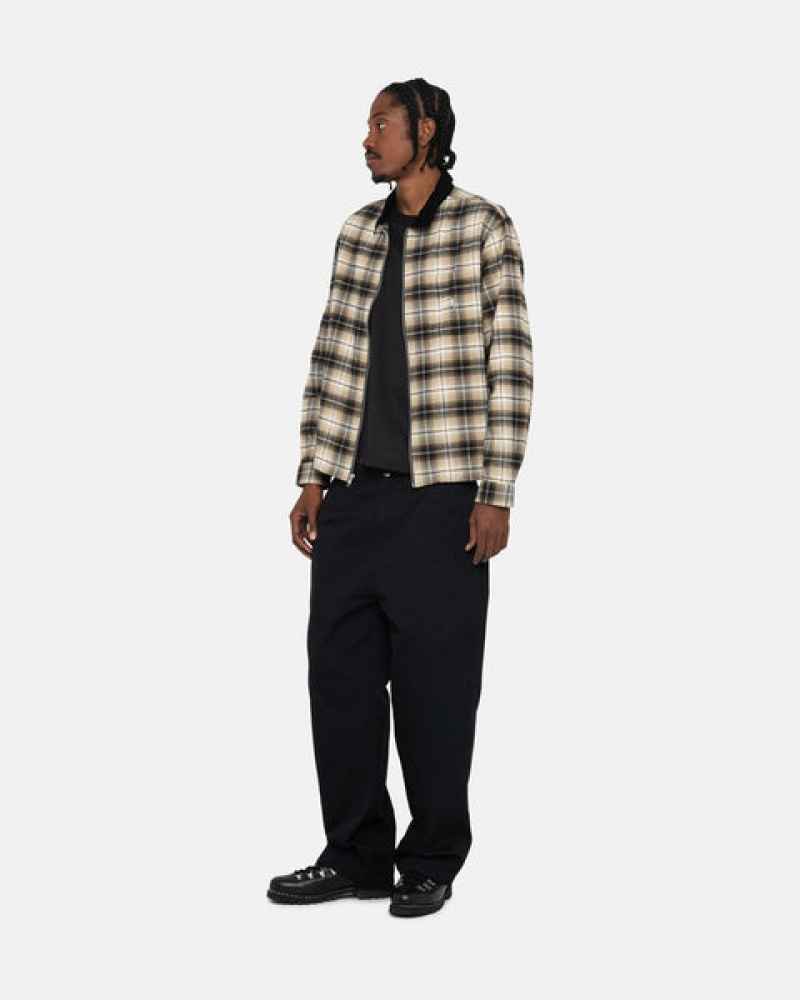 Férfi Stussy Frank Plaid Zip Shirt Ingek Sötétszürke Magyarország | UHS-7950