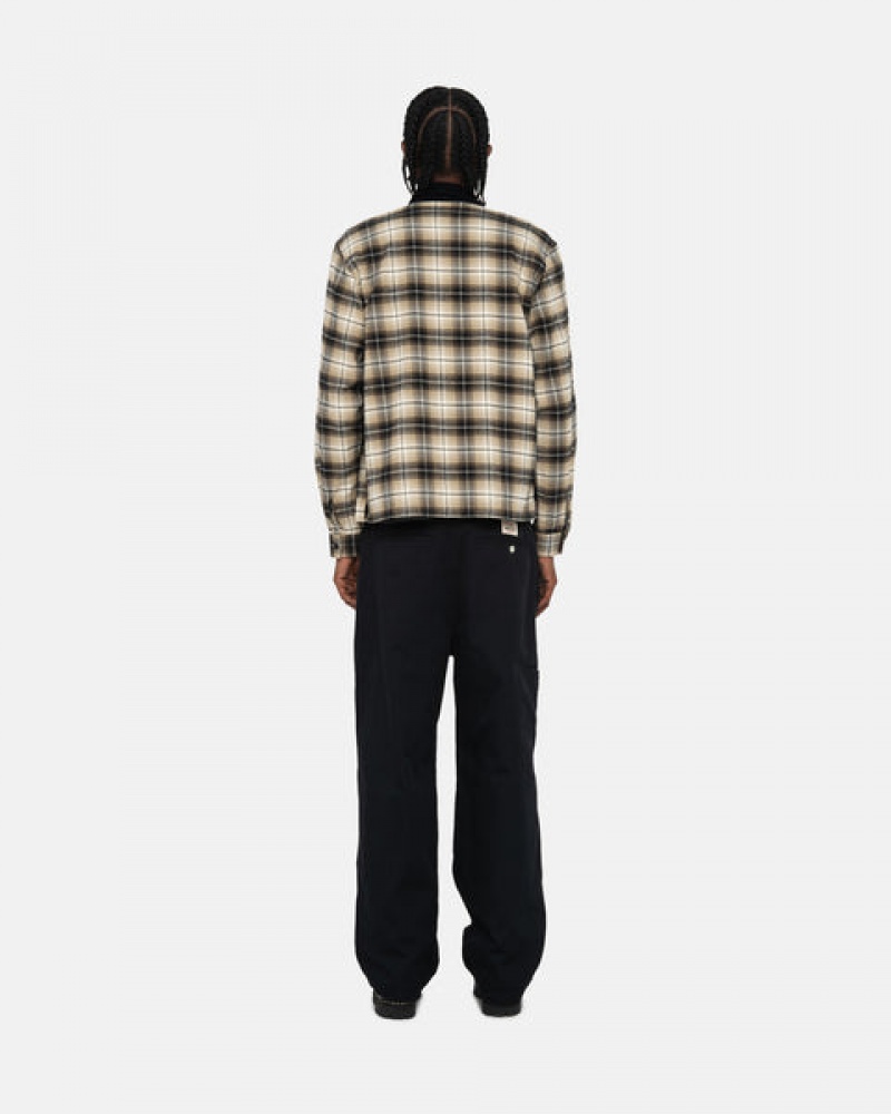 Férfi Stussy Frank Plaid Zip Shirt Ingek Sötétszürke Magyarország | UHS-7950