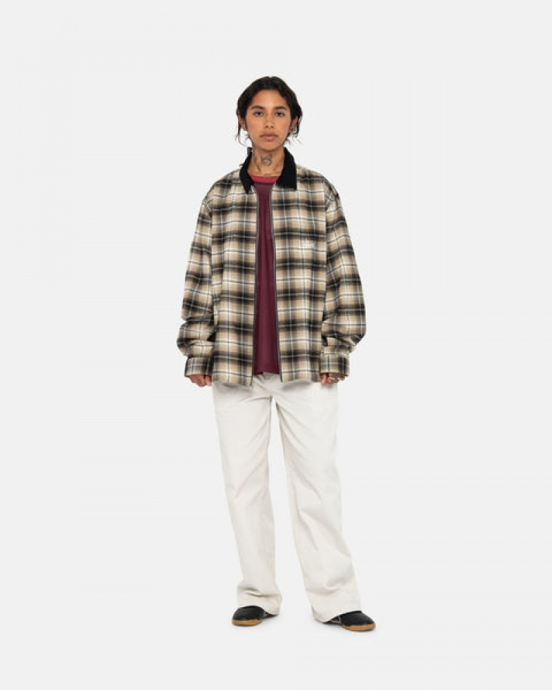 Férfi Stussy Frank Plaid Zip Shirt Ingek Sötétszürke Magyarország | UHS-7950