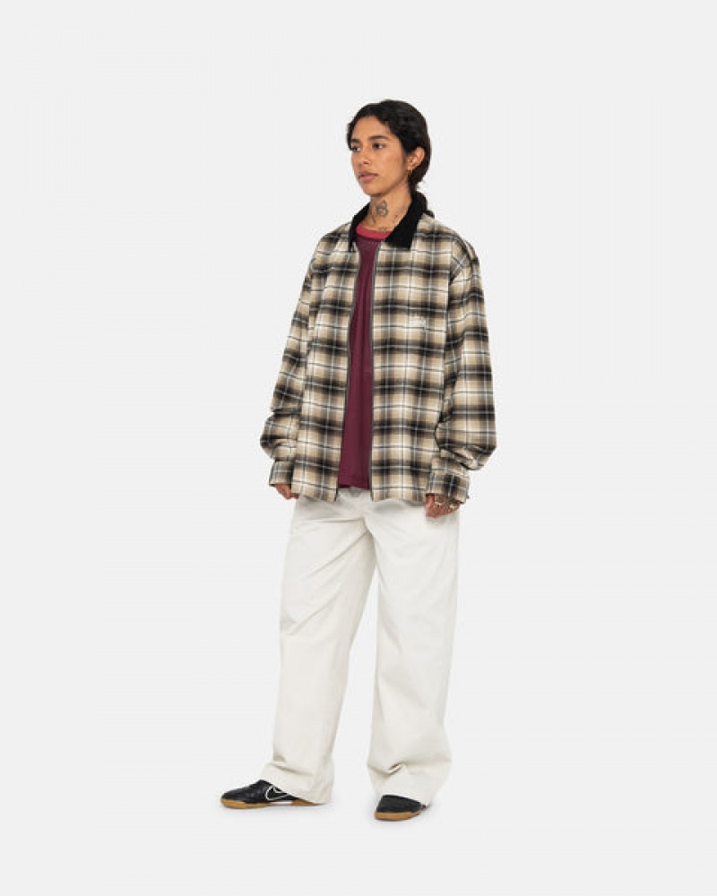 Férfi Stussy Frank Plaid Zip Shirt Ingek Sötétszürke Magyarország | UHS-7950