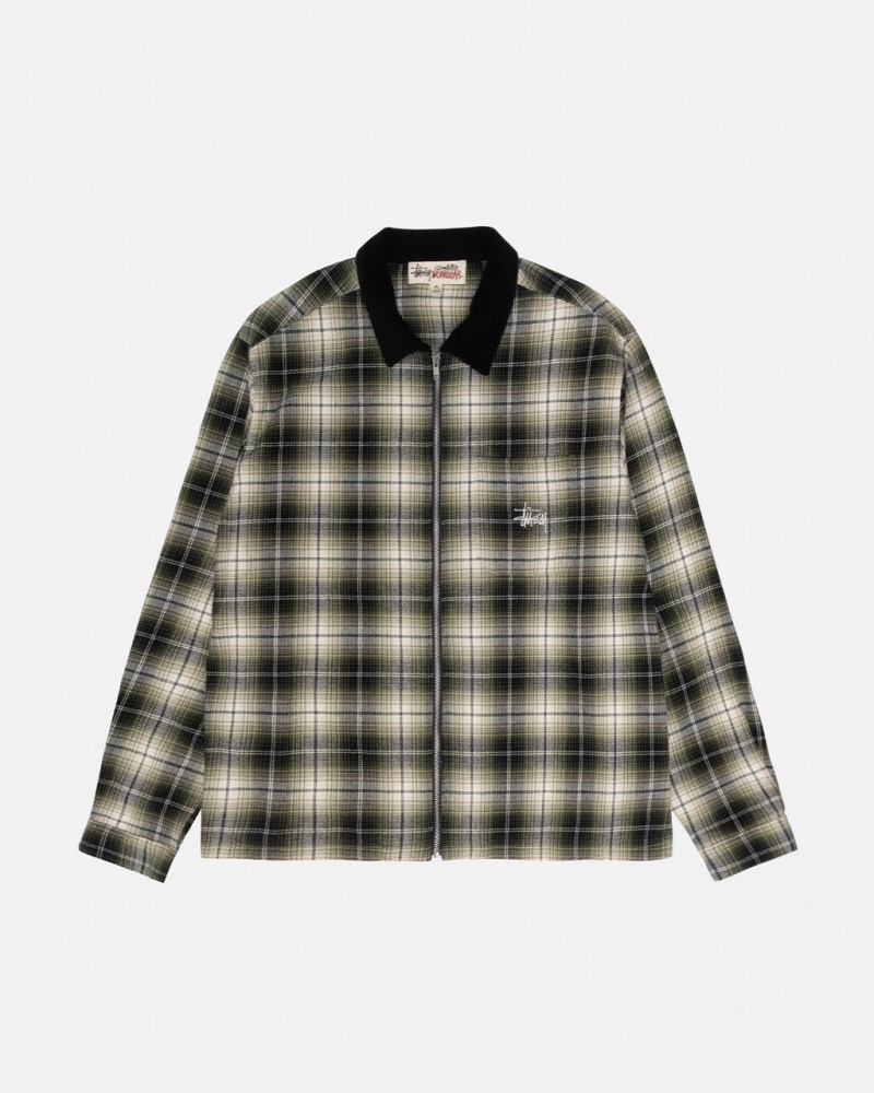 Férfi Stussy Frank Plaid Zip Shirt Ingek Sötétszürke Magyarország | UHS-7950