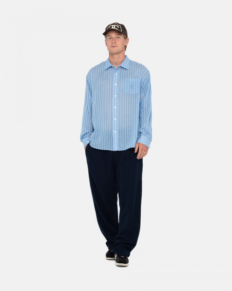 Férfi Stussy Light Weight Classic Shirt Ingek Kék Magyarország | KUZ-5376