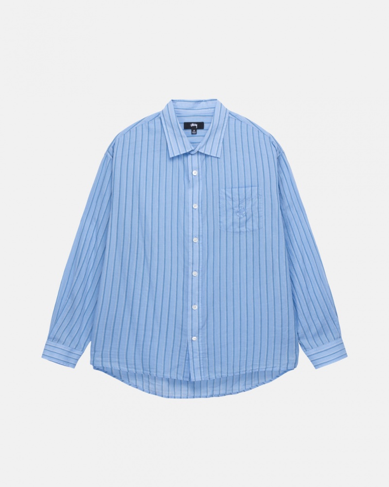 Férfi Stussy Light Weight Classic Shirt Ingek Kék Magyarország | KUZ-5376