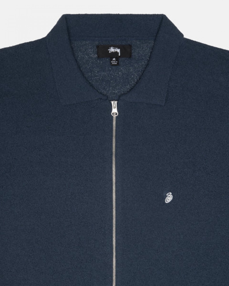 Férfi Stussy Light Weight Ls Zip Polo Felsők Sötétkék Magyarország | HPF-7457