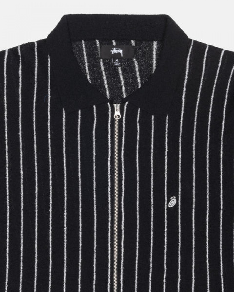 Férfi Stussy Light Weight Ls Zip Polo Ingek Fekete Magyarország | XPZ-9795