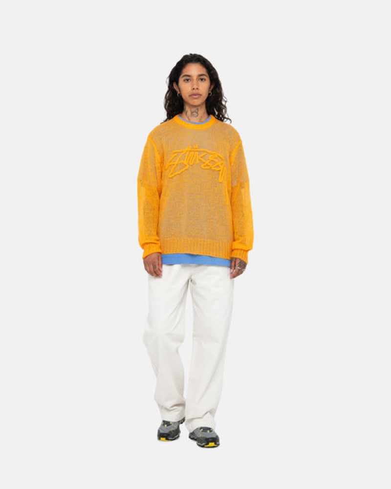 Férfi Stussy Loose Knit Pulóver Pulóverek Narancssárga Magyarország | GZF-2067