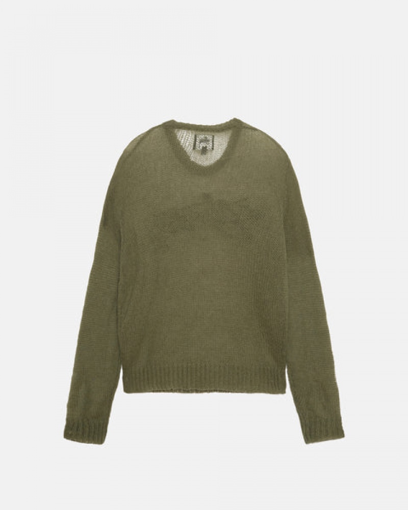 Férfi Stussy Loose Knit Pulóver Pulóverek Olivazöld Magyarország | UUI-7697