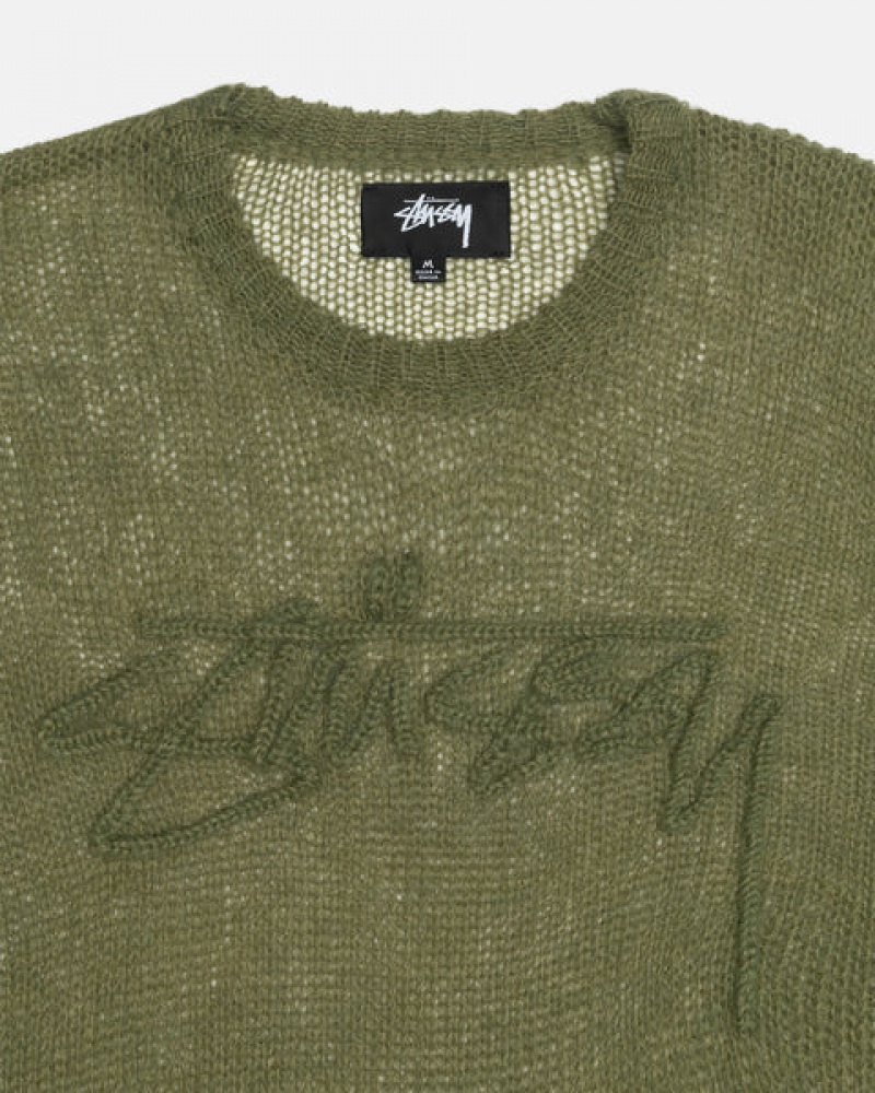 Férfi Stussy Loose Knit Pulóver Pulóverek Olivazöld Magyarország | UUI-7697