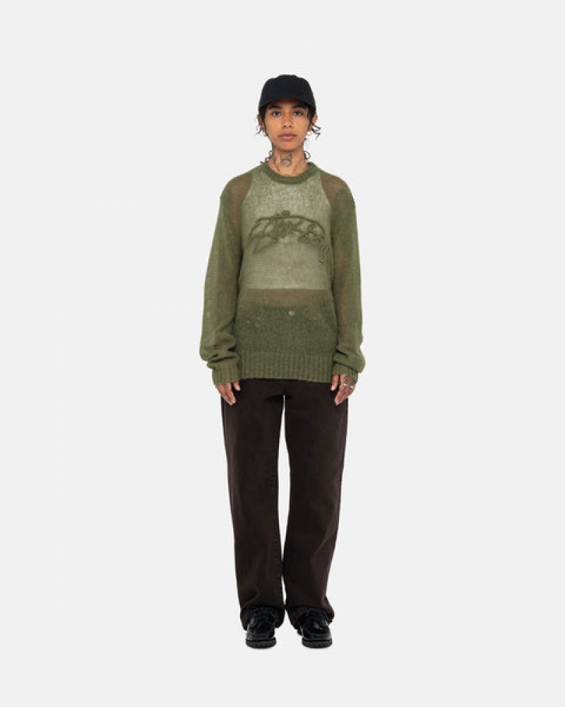 Férfi Stussy Loose Knit Pulóver Pulóverek Olivazöld Magyarország | UUI-7697