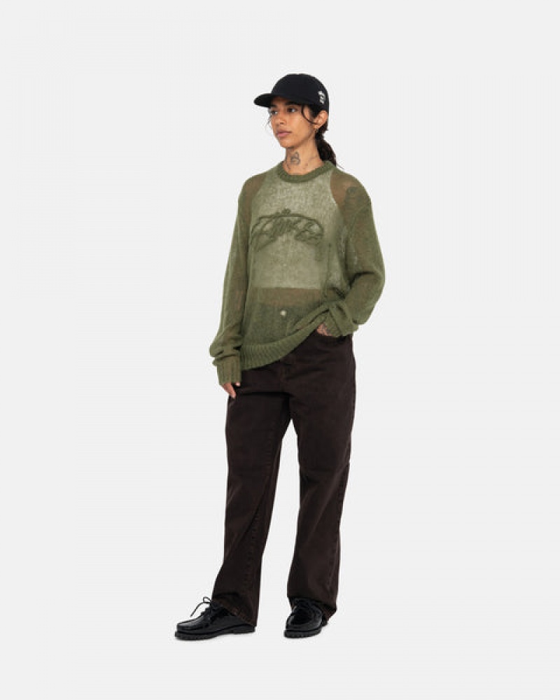 Férfi Stussy Loose Knit Pulóver Pulóverek Olivazöld Magyarország | UUI-7697