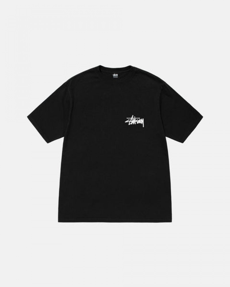 Férfi Stussy Old Phone Tee Pigment Dyed Póló Fekete Magyarország | UUN-3906