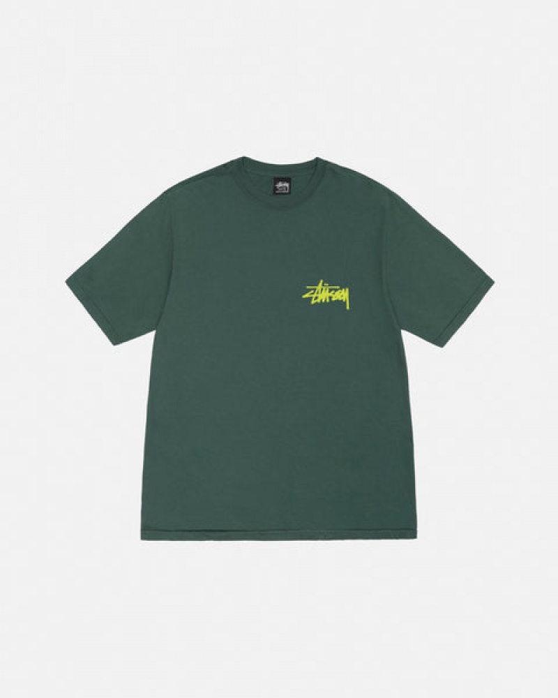 Férfi Stussy Old Phone Tee Pigment Dyed Póló Zöld Magyarország | FKN-1891