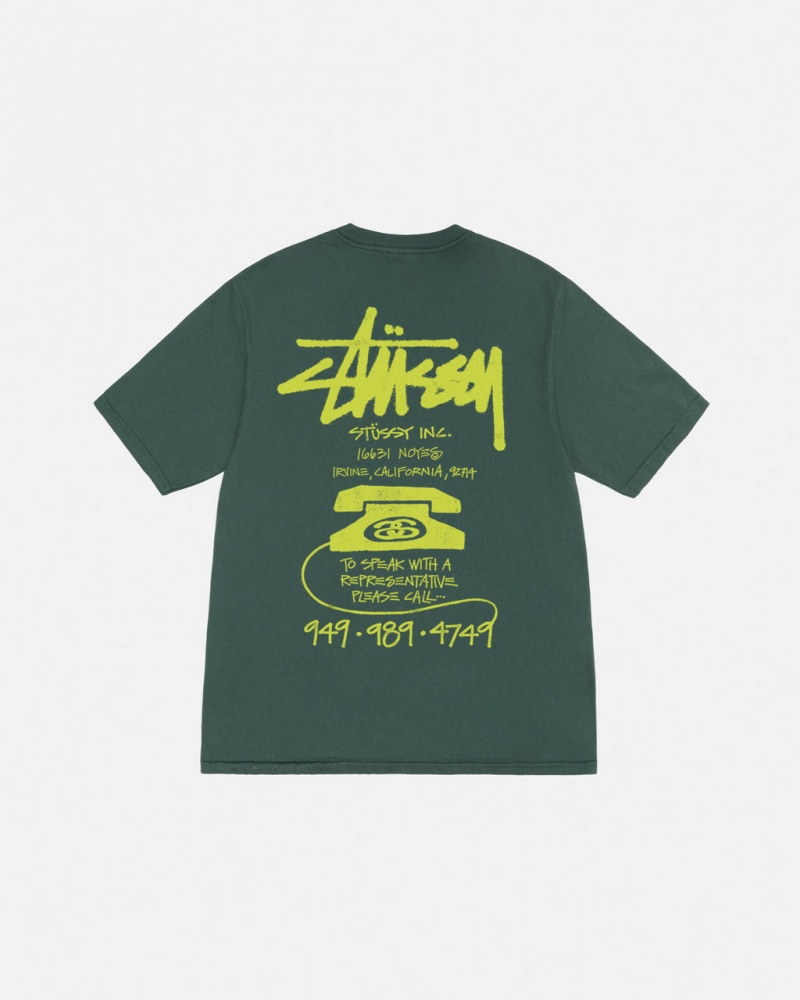 Férfi Stussy Old Phone Tee Pigment Dyed Póló Zöld Magyarország | FKN-1891