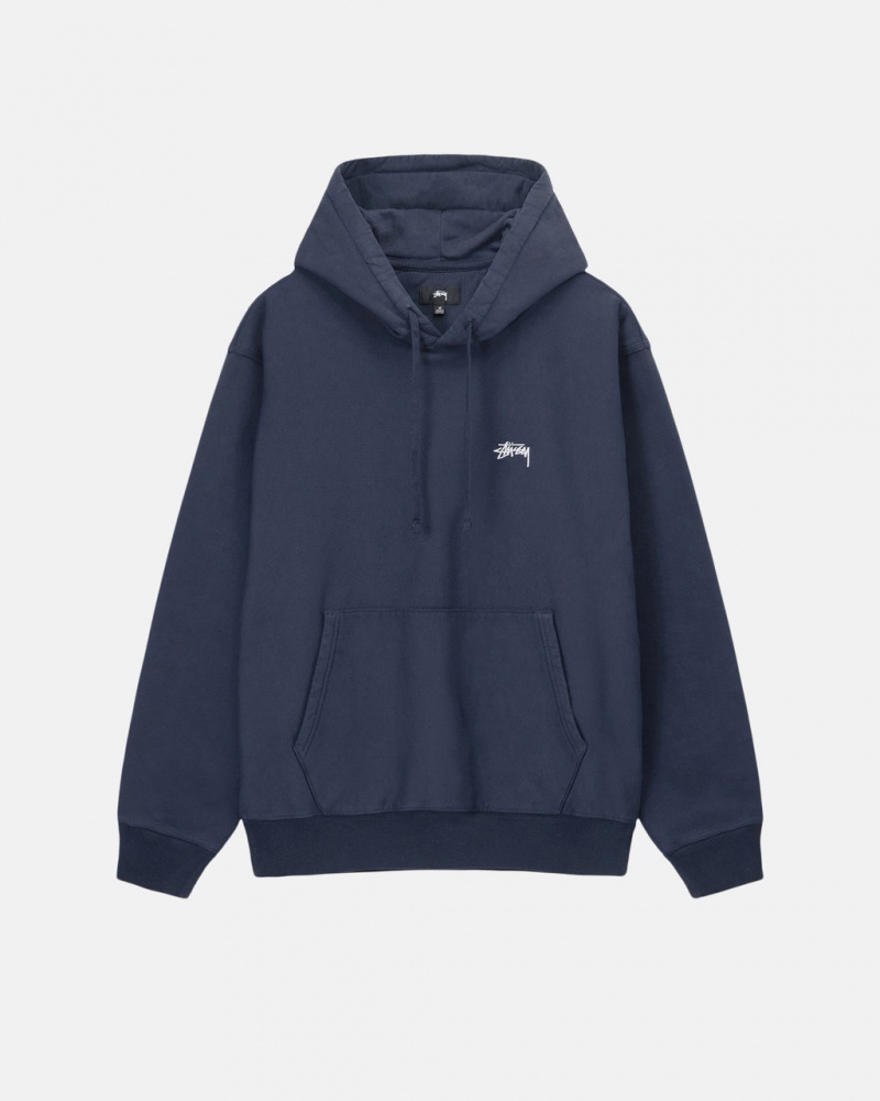 Férfi Stussy Overdyed Stock Logo Hoodie Kapucnis Pulóver Sötétkék Magyarország | FOQ-6545