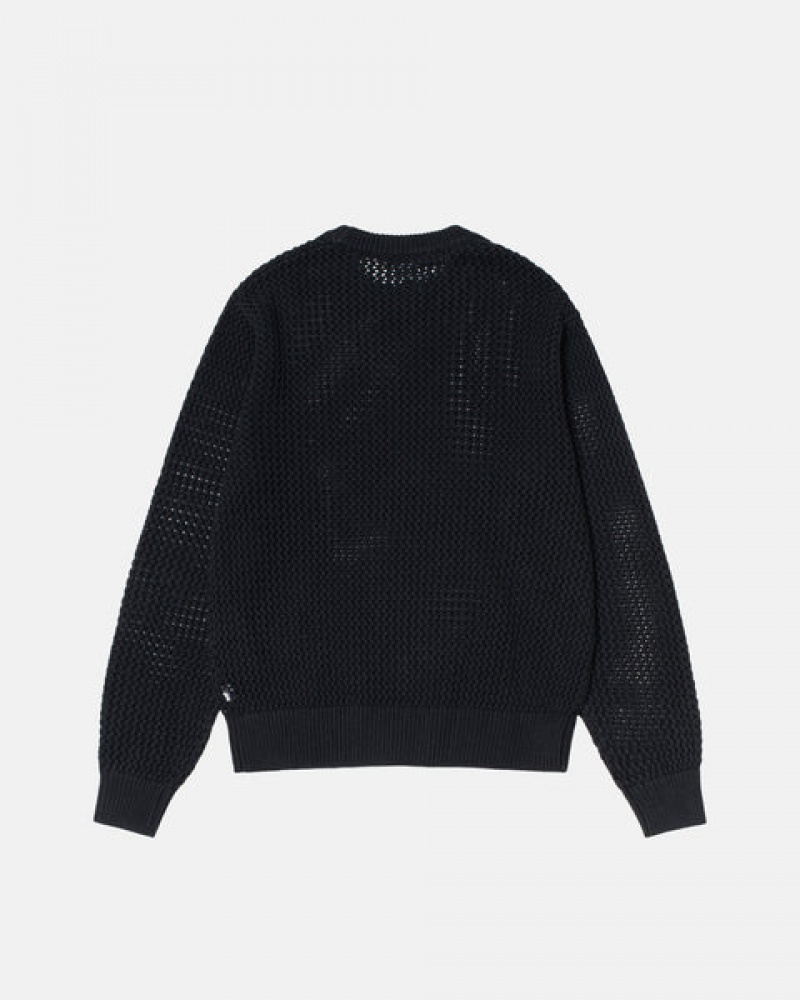 Férfi Stussy Pigment Dyed Loose Gauge Knit Pulóver Pulóverek Fekete Magyarország | AMJ-7162