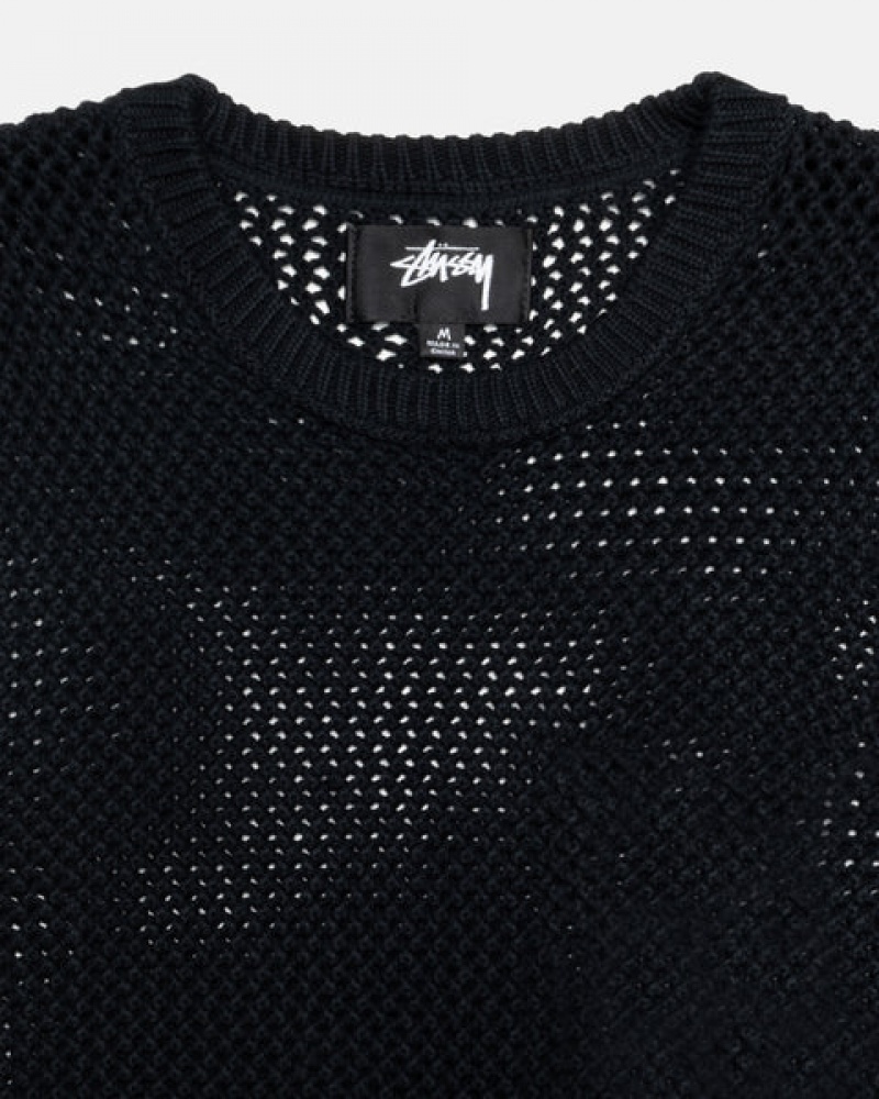 Férfi Stussy Pigment Dyed Loose Gauge Knit Pulóver Pulóverek Fekete Magyarország | AMJ-7162