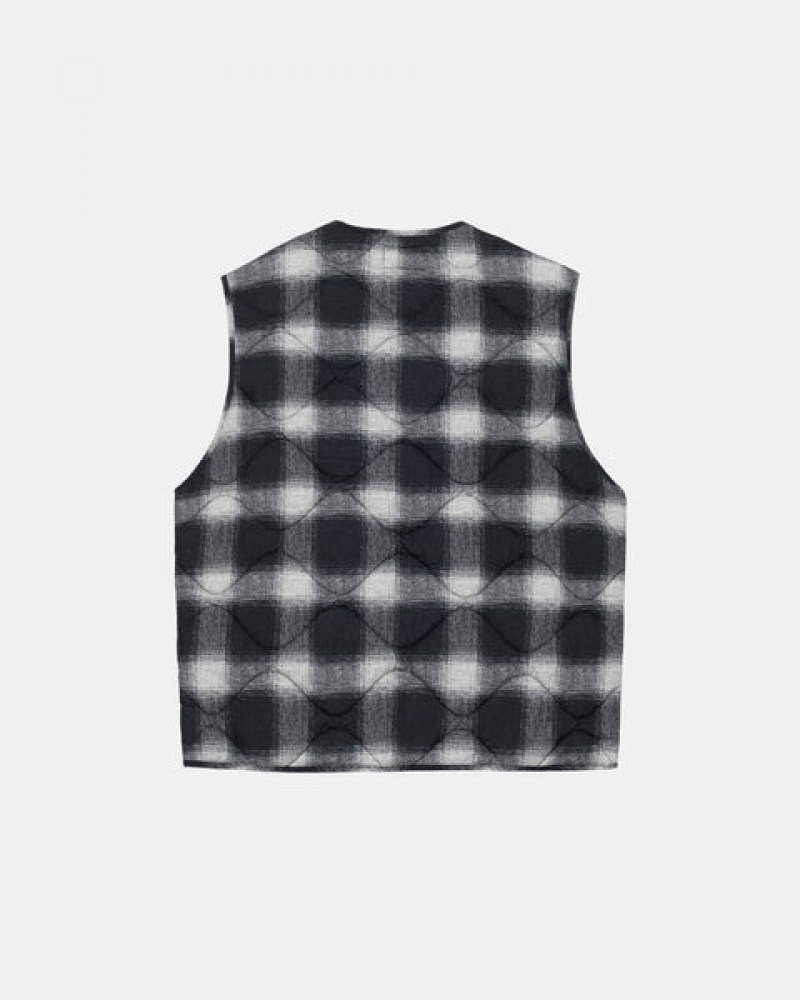 Férfi Stussy Plaid Nejlon Liner Vest Mellény Fekete Magyarország | TSX-2663