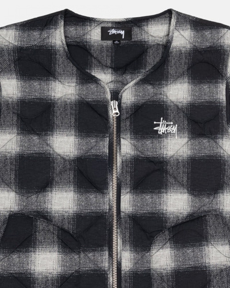 Férfi Stussy Plaid Nejlon Liner Vest Mellény Fekete Magyarország | TSX-2663