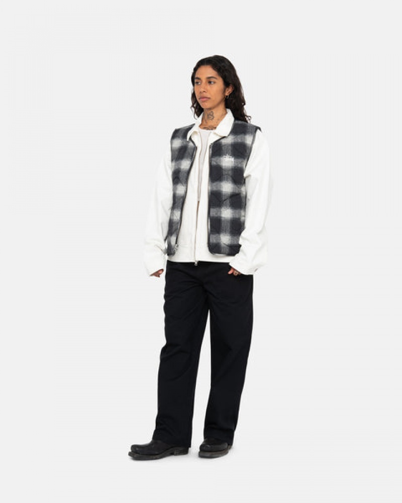 Férfi Stussy Plaid Nejlon Liner Vest Mellény Fekete Magyarország | TSX-2663