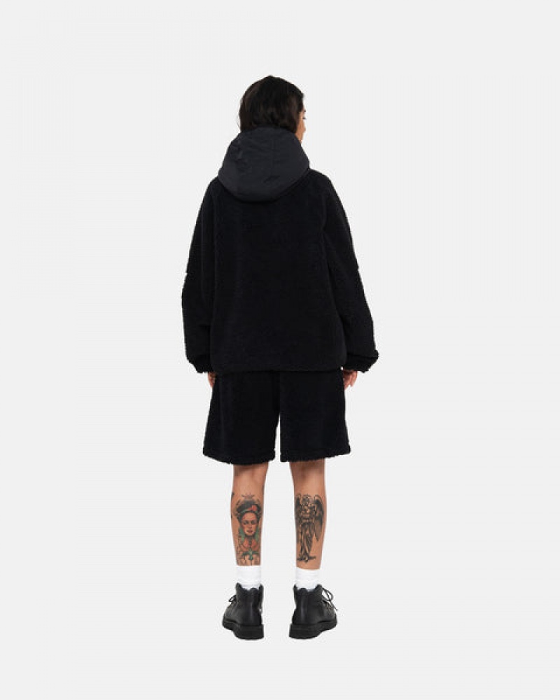 Férfi Stussy Sherpa Paneled Csuklyás Jacket Kabát Fekete Magyarország | PSA-2688