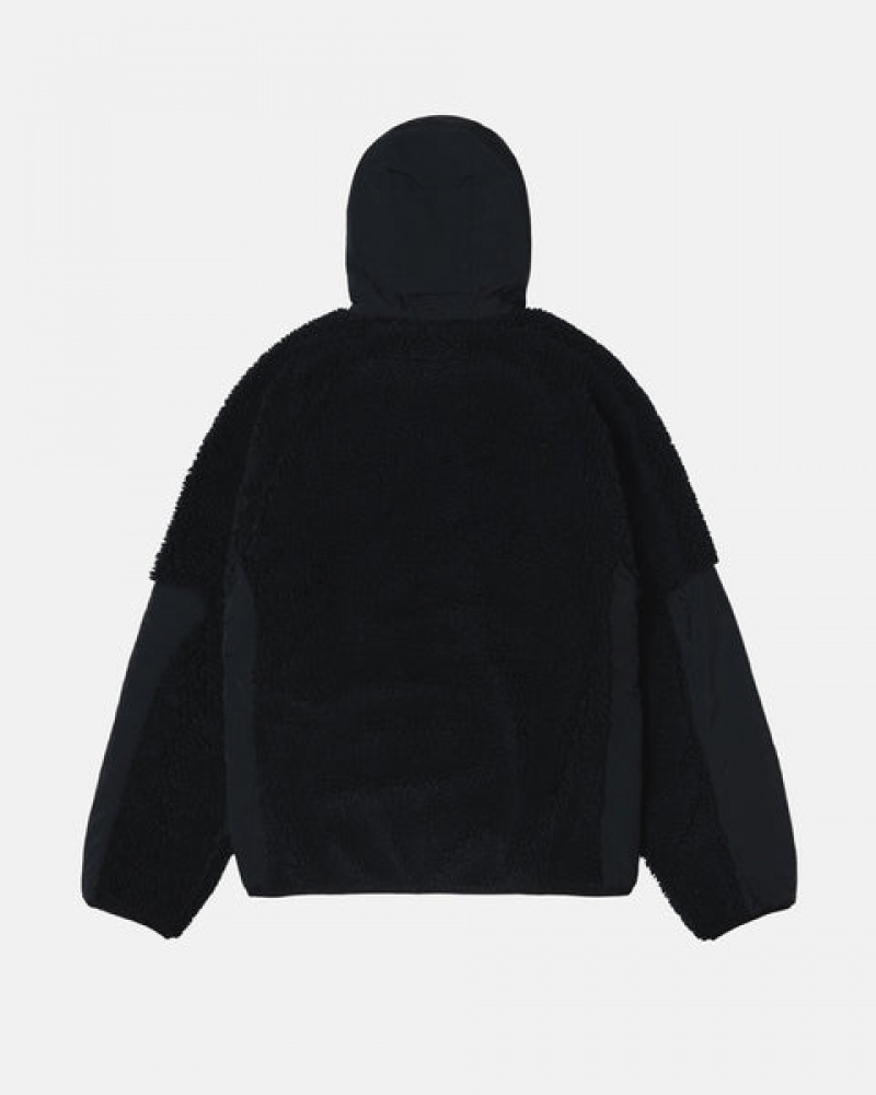 Férfi Stussy Sherpa Paneled Csuklyás Jacket Kabát Fekete Magyarország | PSA-2688