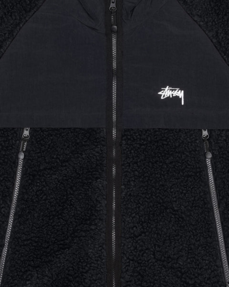 Férfi Stussy Sherpa Paneled Csuklyás Jacket Kabát Fekete Magyarország | PSA-2688