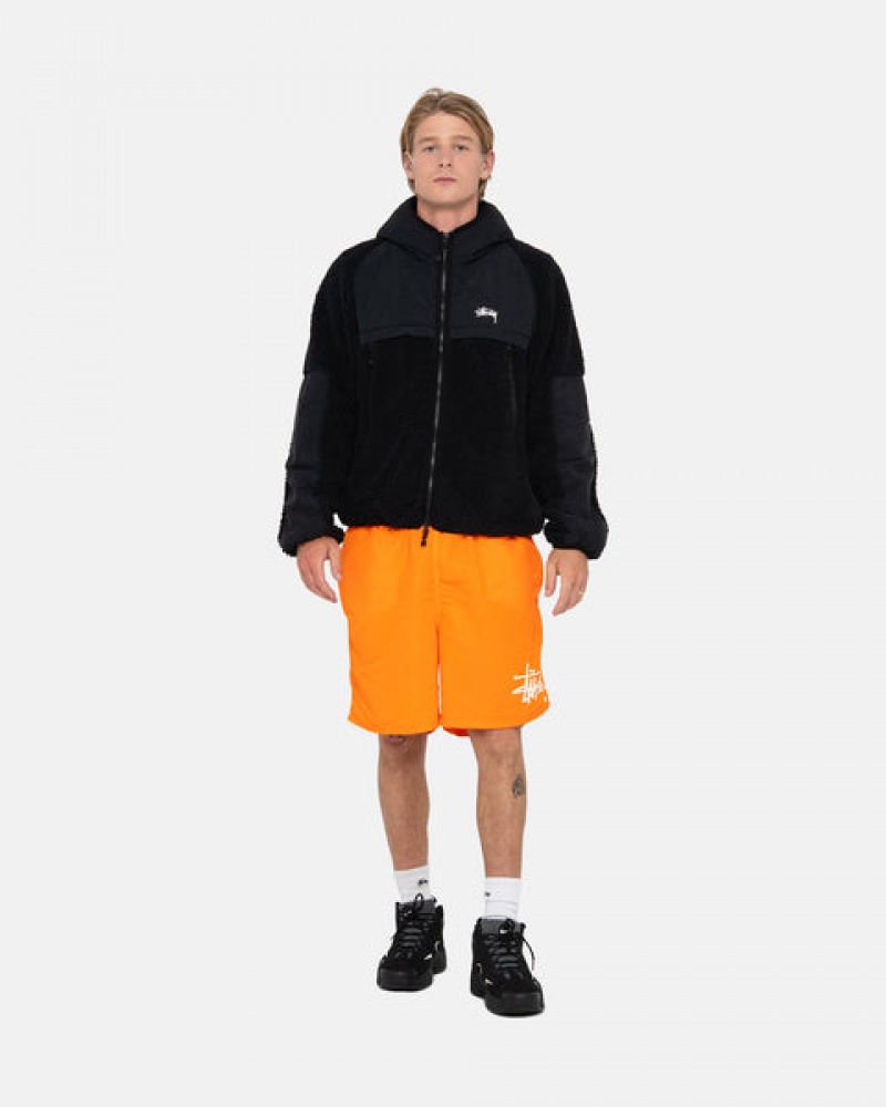 Férfi Stussy Sherpa Paneled Csuklyás Jacket Kabát Fekete Magyarország | PSA-2688