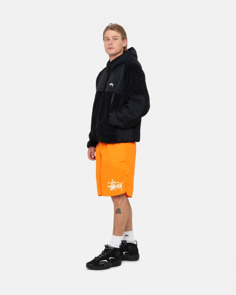 Férfi Stussy Sherpa Paneled Csuklyás Jacket Kabát Fekete Magyarország | PSA-2688