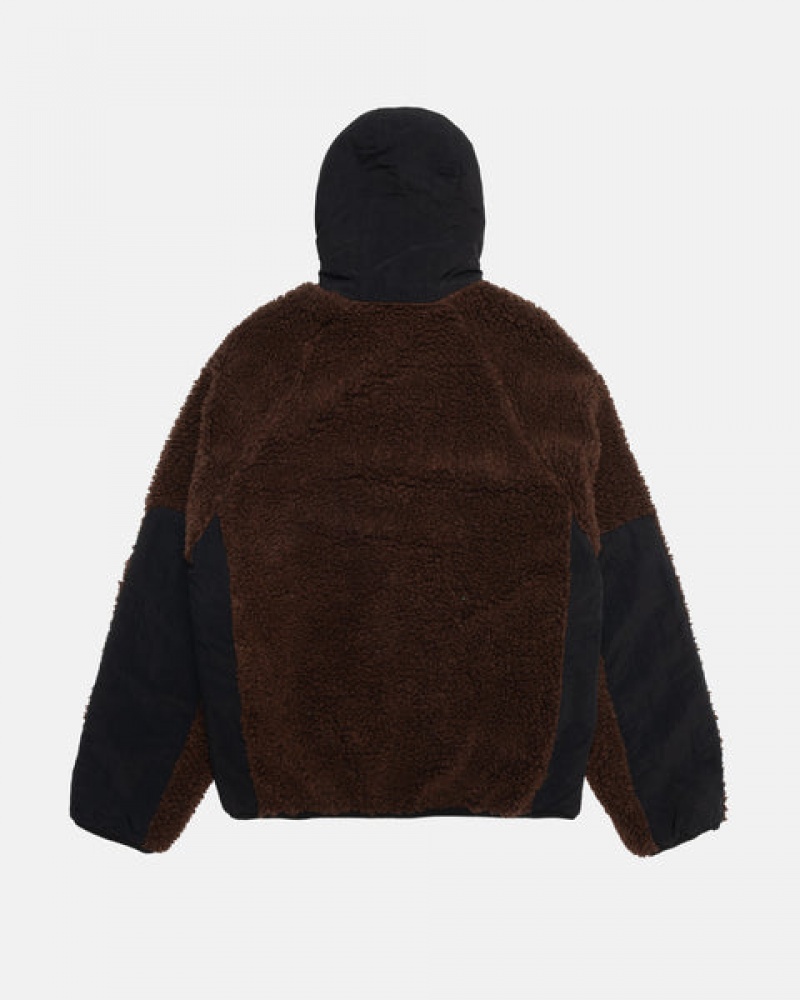 Férfi Stussy Sherpa Paneled Csuklyás Jacket Kabát Barna Magyarország | SMD-7379