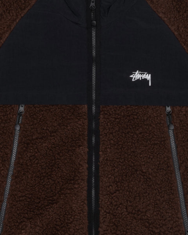 Férfi Stussy Sherpa Paneled Csuklyás Jacket Kabát Barna Magyarország | SMD-7379