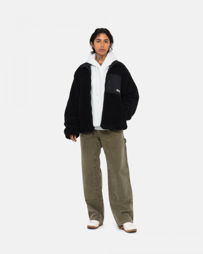 Férfi Stussy Sherpa Reversible Jacket Kabát Fekete Magyarország | MNP-1999