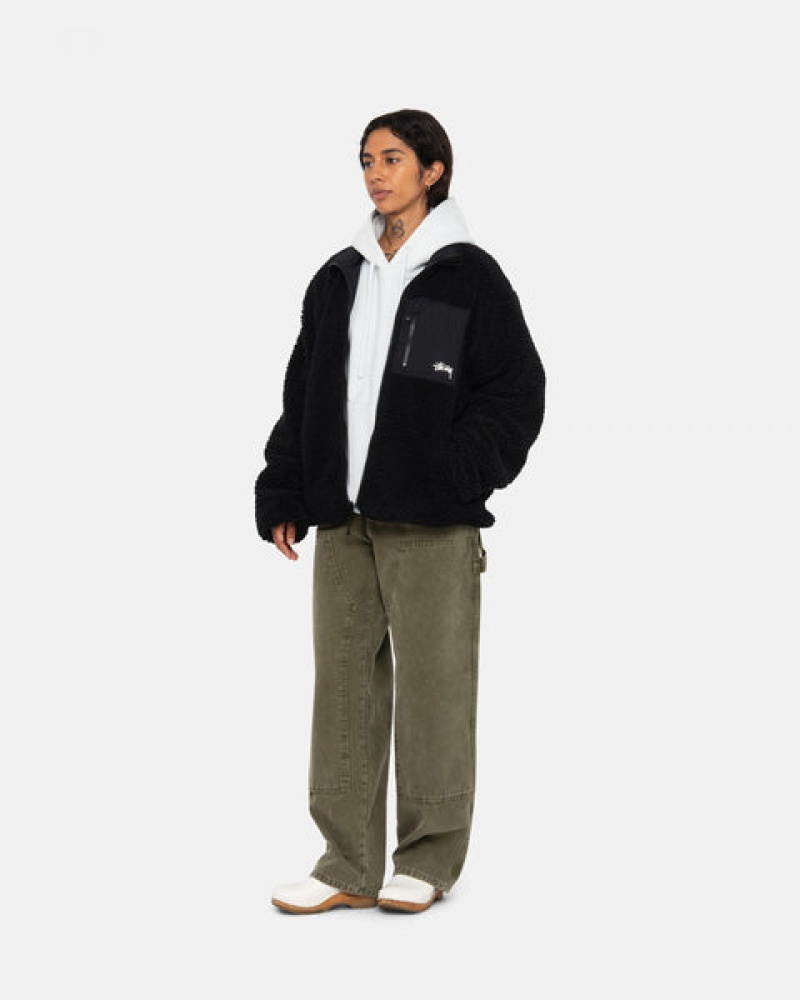 Férfi Stussy Sherpa Reversible Jacket Kabát Fekete Magyarország | MNP-1999