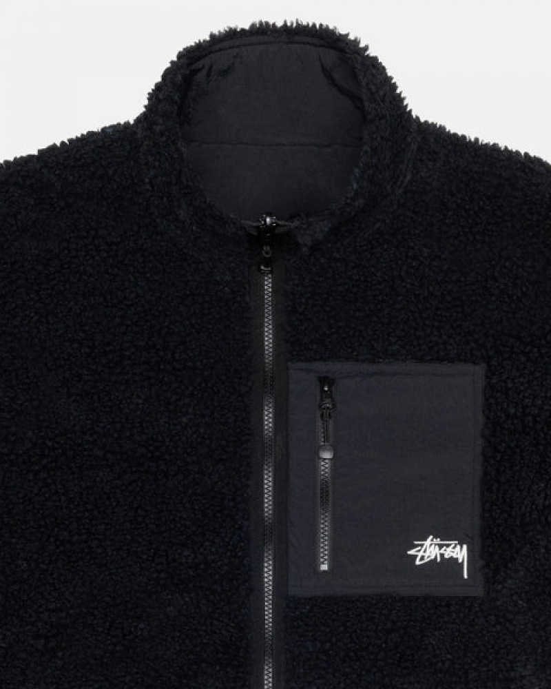 Férfi Stussy Sherpa Reversible Jacket Kabát Fekete Magyarország | MNP-1999