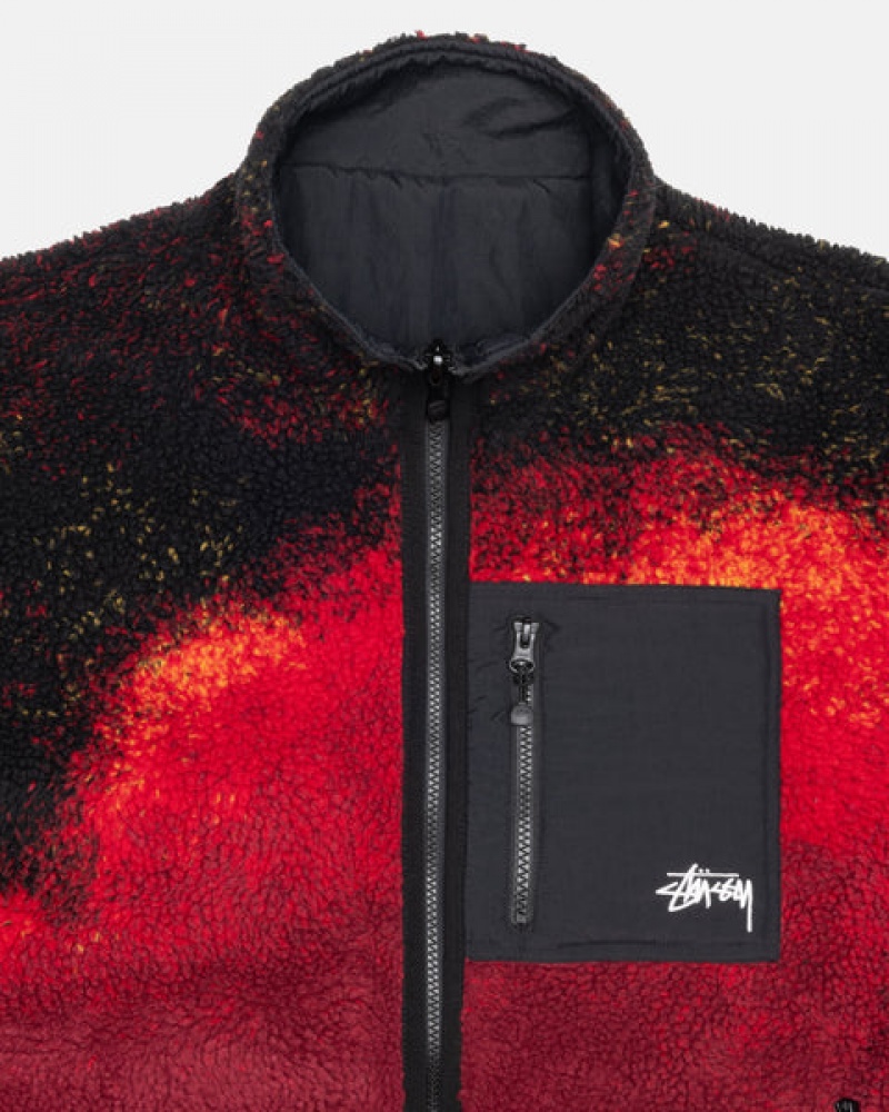 Férfi Stussy Sherpa Reversible Jacket Kabát Fekete Piros Magyarország | TTA-0655