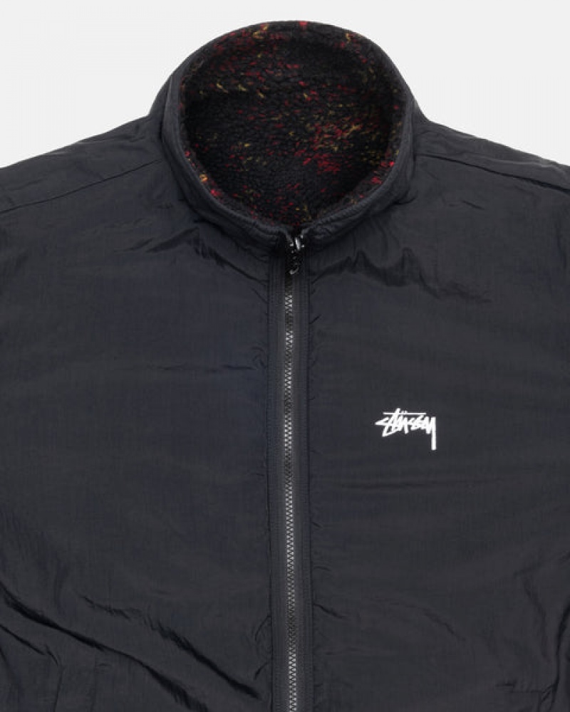 Férfi Stussy Sherpa Reversible Jacket Kabát Fekete Piros Magyarország | TTA-0655