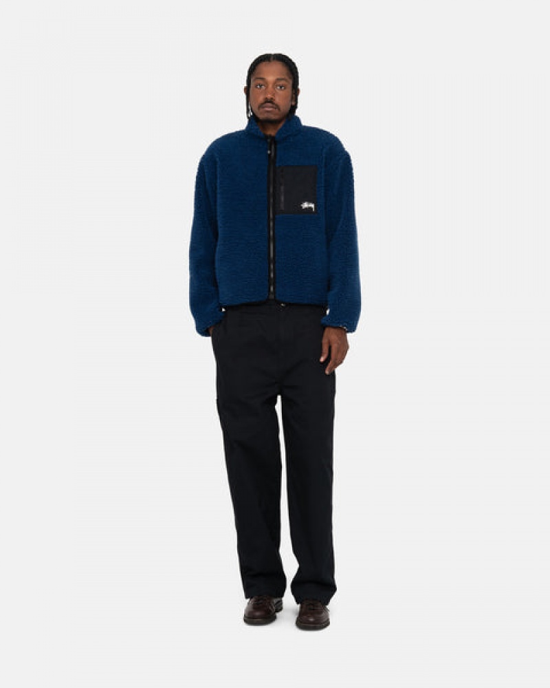 Férfi Stussy Sherpa Reversible Jacket Kabát Kék Magyarország | JGQ-4161