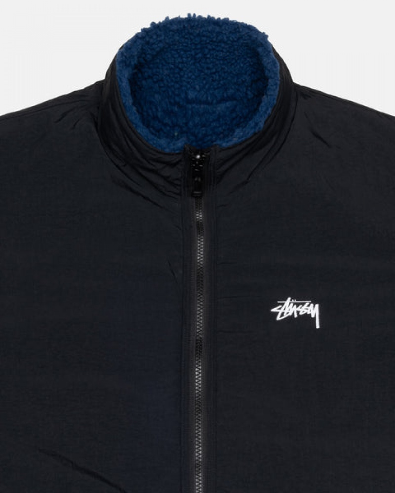 Férfi Stussy Sherpa Reversible Jacket Kabát Kék Magyarország | JGQ-4161