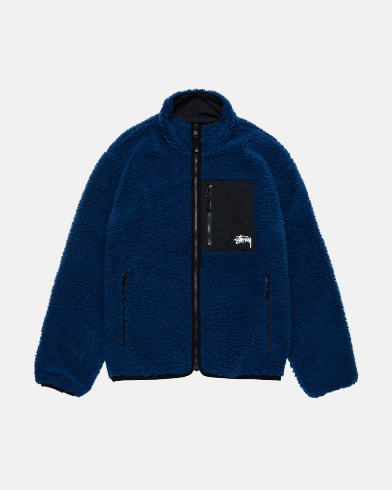 Férfi Stussy Sherpa Reversible Jacket Kabát Kék Magyarország | JGQ-4161