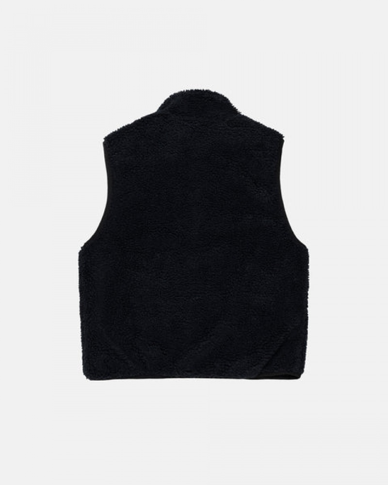 Férfi Stussy Sherpa Reversible Vest Mellény Fekete Magyarország | IBJ-3386